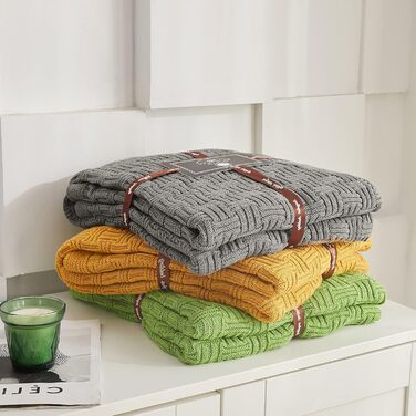 Бавовняна ковдра Longhui з в'язаним візерунком, 127x152 см, для дивану, крісла, ліжка, пляжу, декору дому, сіра ковдра, подарунковий мішечок