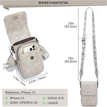Сумка-органайзер на шию MUIIKOLA з RFID-захистом для смартфонів, веганська шкіра, сіро-бежевий колір