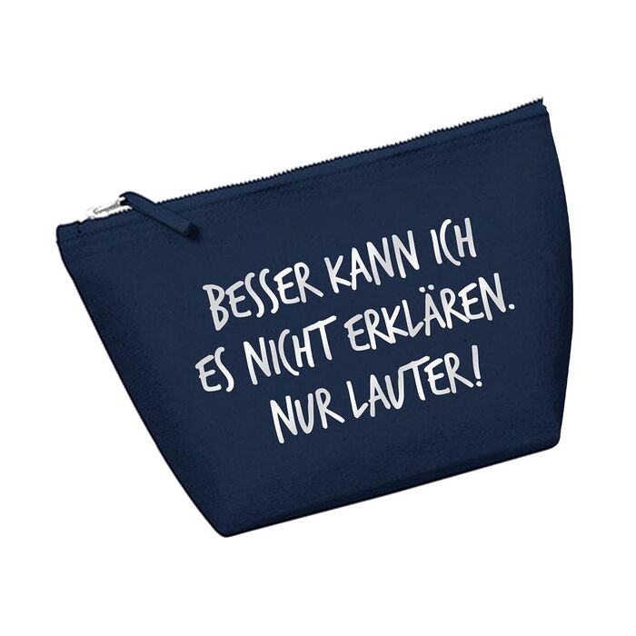 Косметичка RaketeBerlin середня, бавовняний канвас, з написом 'Besser kann ich es nicht erklären. Nur Lauter!'