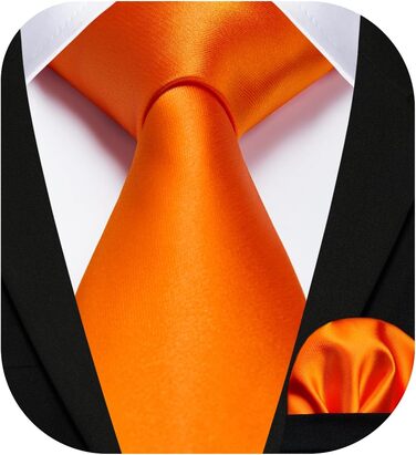 HISDERN Шовкова краватка для чоловіків 160 см, набір з кишеньковим хустинкою, для весілля та бізнесу, елегантний краватка (A1 Помаранчевий)