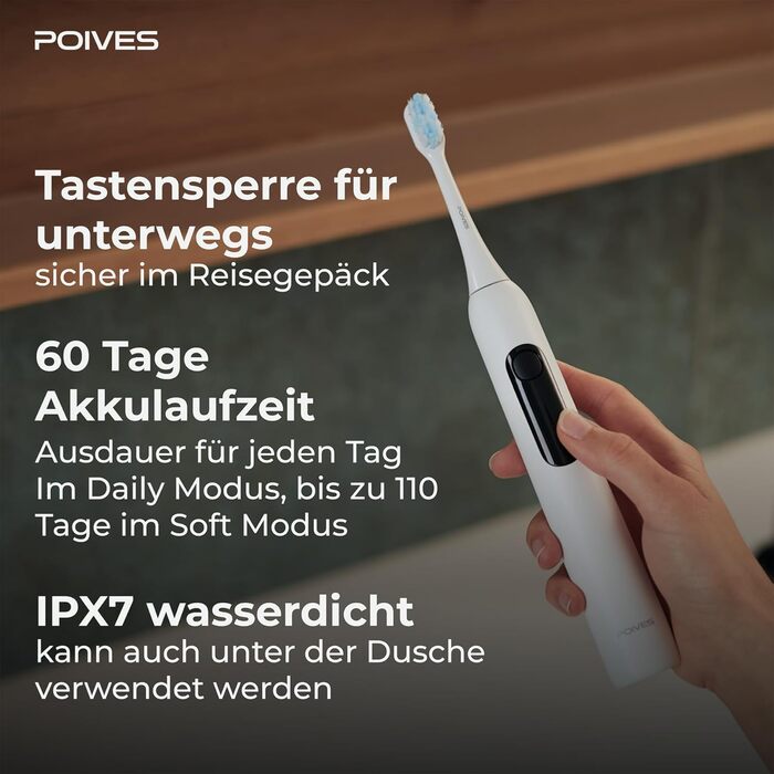 Електрична зубна щітка POIVES P1 Pro з датчиком тиску, 72 000 рухів, гарантія до 4 років, 111 днів без ризику, тривалий час роботи, колір: Midnight Blue