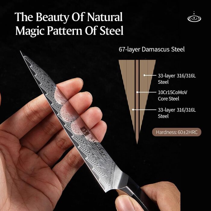 Ніж кухарський XINZUO Damaststahl Kiritsuke 21.5 см, професійний, з ручкою G10 та магнітною піхвою, серія Feng