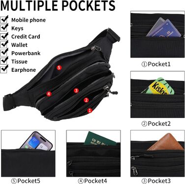 Чоловіча/жіноча поясна сумка на пояс, унісекс, 60 см, для подорожей, активного відпочинку, собак, чорна