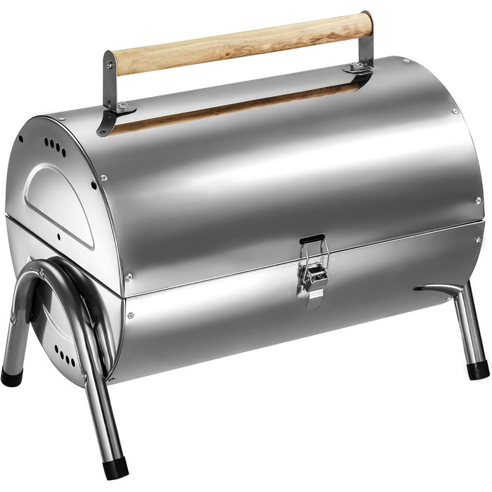 BBQ гриль із нержавіючої сталі tectake, велика подвійна решітка, для вугілля, срібний