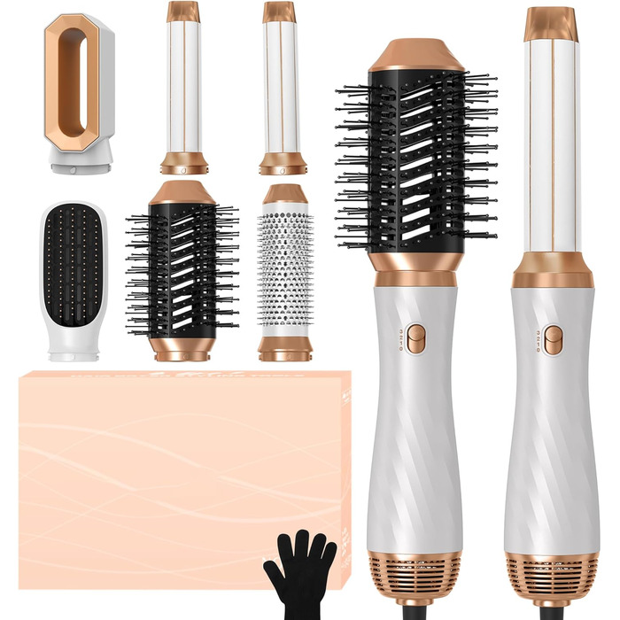 Air Styler 6 в 1: Набір для укладки волосся з фен-щіткою, дифузором та плойкою, для створення об'єму, локонів та випрямлення (сірий)