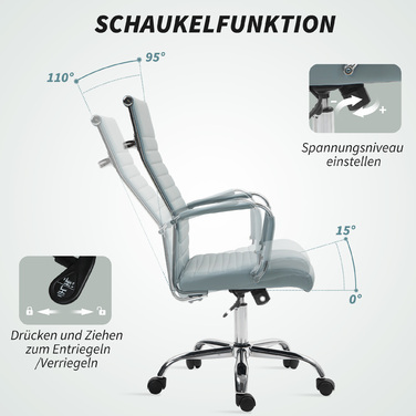 Vinsetto Ergonomic Office Chair with Rocking Function, Height-Adjustable Swivel Chair with Armrest, Faux Leather Computer Chair, Light Grey | Aosom
