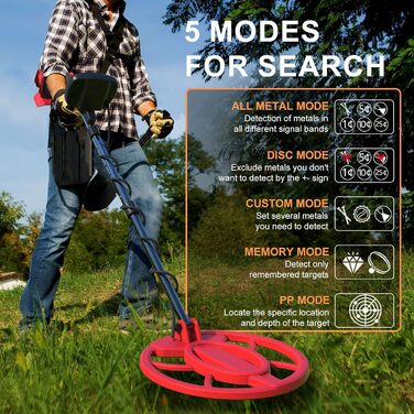 Професійний металошукач для дорослих Seefine з LCD дисплеєм, водонепроникний (IP68), 5 режимів, 10 дюймовий котушковий пристрій, висока точність та чутливість