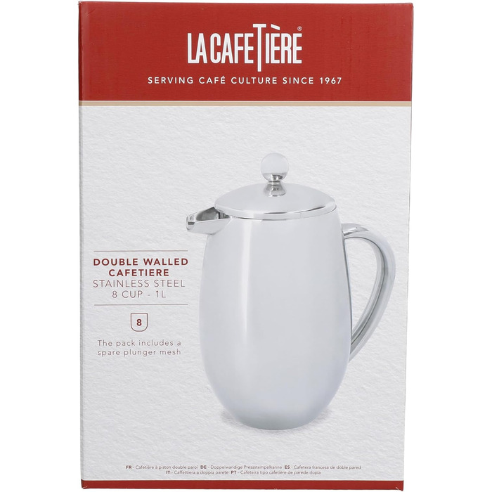 Френч-прес La Cafetière, подвійні стінки, нержавіюча сталь, 8 чашок, сріблястий