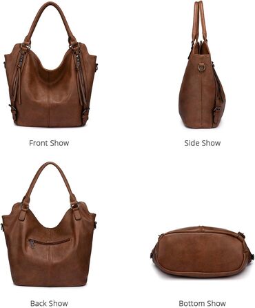 Комплект жіночих сумок Realer: велика шопер-сумка та сумка-месенджер зі шкіри, коричневий L, коричневий