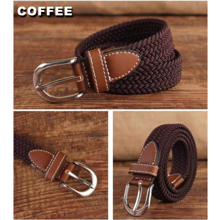 Еластичний жіночий/дівчачий ремінь 2.5 см, плетіння, для джинсів та суконь, 2 шт. (Чорний/Кава, M/91/96 см)