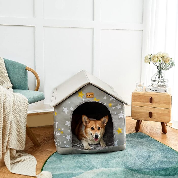 Будка для собак Jiupety, 2XL, тепла затишна печера-ліжко для собак та котів, сіра, розмір XXL