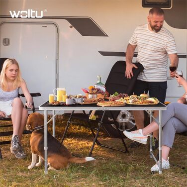 Стіл для кемпінгу Woltu: розкладний, садовий, робочий, для балкону, регульована висота, алюміній, МДФ, чорний