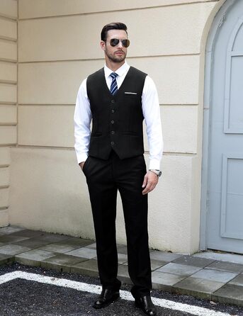 Жилет чоловічий Weste Herren однобортний Slim Fit V-подібний виріз однотонний чорний S-3XL