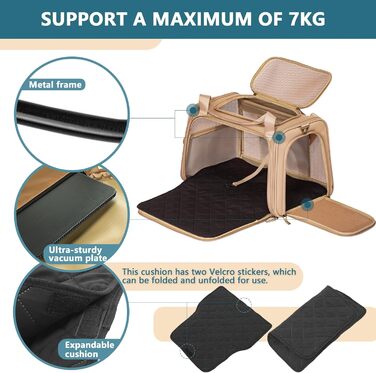 Переносна сумка-переноска для котів та собак Petsfit, розкладний дизайн, з м'яким килимком, 47L x 30B x 30H см (Хакі)