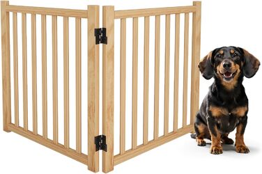 Дверцята для собак з дерева, розкладні, для кухні, коридору, вітальні, сходи, кут, підходять для собак малих та середніх порід, дерев'яного кольору, 2P 58cm, захисний забір для собак