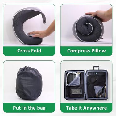 Набір подушок для шиї з маскою для сну, берушами та чохлом, знімний чохол, подушка для шиї з піною з пам'яті, 360° ергономічна підтримка, для автомобіля, літака та подорожей