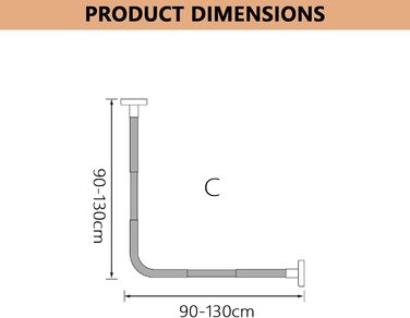 Регульована штанга для душу L-подібної форми без свердління, 304 нержавіюча сталь, для душу, розширювана, кутова, біла (90-130x90-130 см)