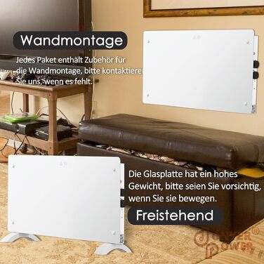 Конвектор DONYER POWER 2000W з склопанеллю, ультратонкий, настінний/підлоговий