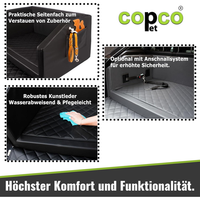CopcoPet Автомобільне ліжко для собак у багажник, 110x90x38 см, штучна шкіра, захист багажника, водовідштовхувальне, стійке до подряпин, нековзне, міцне з захисним покривалом, чорне, 110 x 90 см
