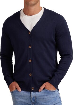 Чоловіча в'язана кофта NITAGUT, вінтажний смугастий дизайн, довгі рукави, V-подібний виріз, ґудзики (L, темно-синій)