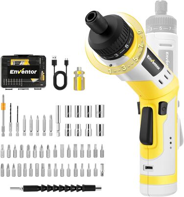 Mini акумуляторний шуруповерт Enventor 6 Nm, 4V, 2000 mAh, LED, USB, 25-ти шт. біт, з LED-підсвічуванням, 3 режими крутного моменту, з біт-подовжувачем, гнучкий вал (модель 95202)