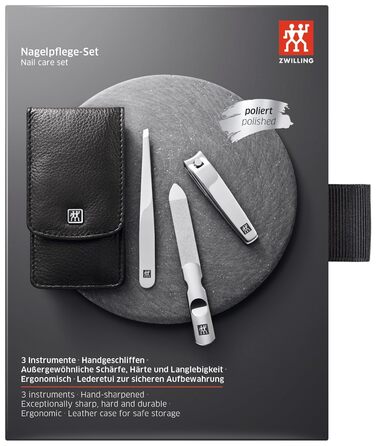 Zwilling Classic Inox: Набір з 3 предметів, чорний шкіряний етикет, кусачки для нігтів