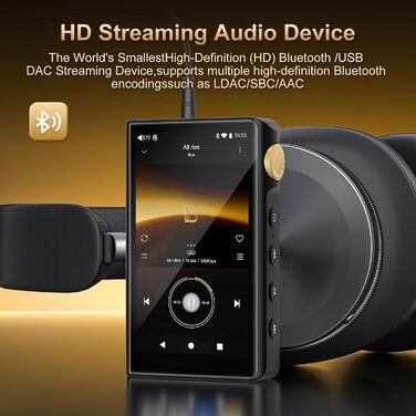 HiFi MP3 плеєр ZAQE з Bluetooth та WiFi, Android 12, Lossless DSD DAC, підтримка Flac, 64GB карта пам'яті (до 512GB), чорний