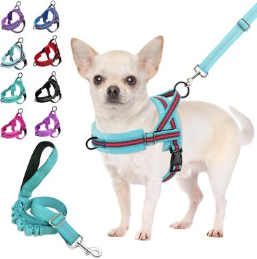 Шлейка для собак SlowTon з повідком, анти-тягуча, регульована, світловідбиваюча, для цуценят, собак середніх та малих порід, зелена (XS, світло-зелена)