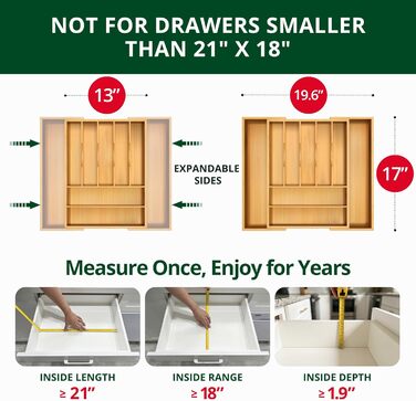 Органайзер для кухонних ящиків з бамбука – тримач для столових приборів та кухонного начиння (9 відділень, натуральний колір)
