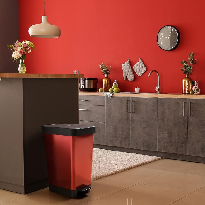 Сміттєве відро з педаллю TATAY Smart Deco 25L | Компактний дизайн | Для дому та вулиці | Підходить для мішко 30L | З міцного BPA-free пластику | 26x36x47cm, дерево (червоне)