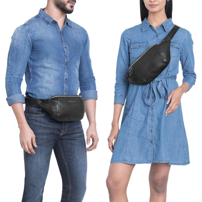 STILORD 'Pino' Елегантна поясна/грудна сумка з натуральної шкіри для жінок та чоловіків, чорна. Компактна сумка-рюкзак, вінтажний стиль.