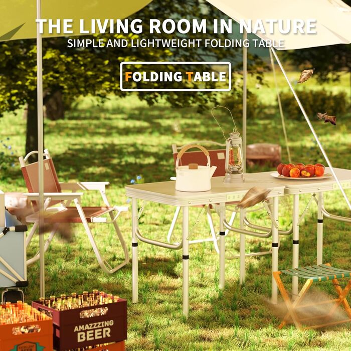 Складний алюмінієвий стіл для пікніка, кемпінгу, саду та вечірок 120x60x70 см, регульована висота