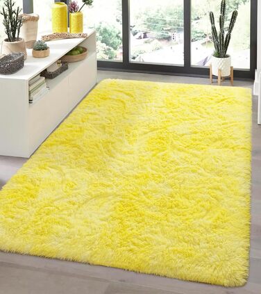 Килим Andecor Shag 5x8 футів жовтий, пухнастий, для вітальні, спальні, дитячої, м'який плюшевий, для дому та декору