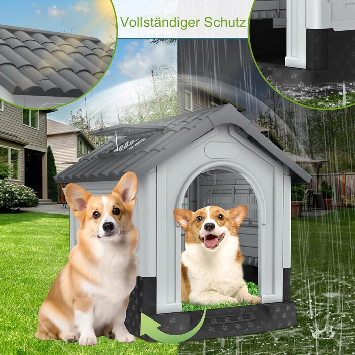 Будка для собак HENGMEI XL з пластику, 79.5×70.5×78 см: водонепроникна, ізольована, з піднятим дном та козирком