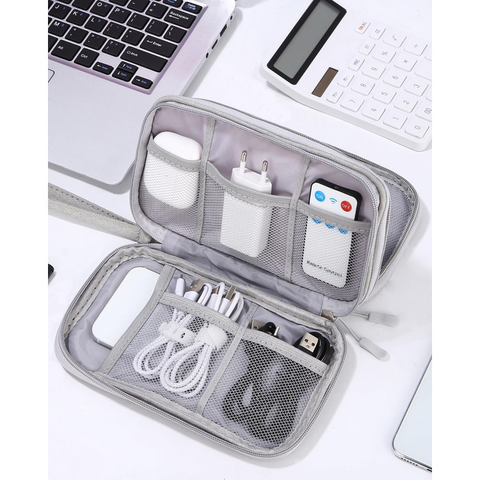 Органайзер для кабелів Sobeau: електронна дорожня сумка для адаптерів, кабелів, зарядних пристроїв та Powerbank (сірий)
