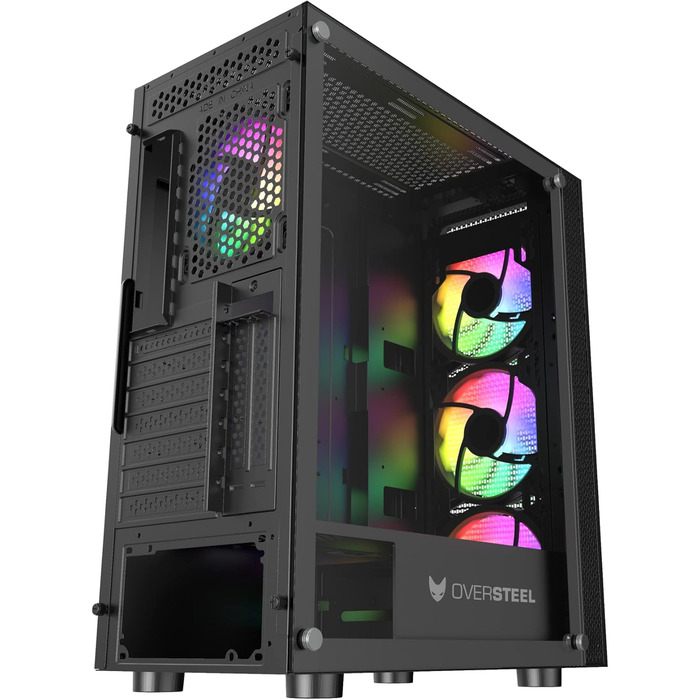 Корпус для ПК Oversteel AZURITE, сумісний з ATX/Micro ATX/ITX, 120мм RGB вентилятор, Mesh-фасад, фільтри пилу, загартоване скло, USB 3.0, білий/чорний