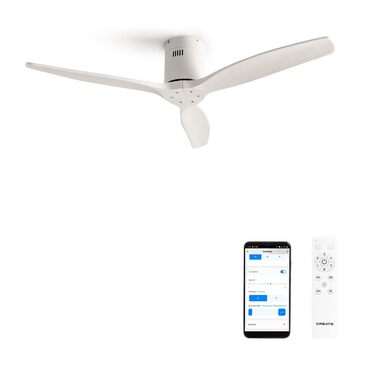 Вентилятор стельовий WINDCALM M з ABS корпусом, темне дерево (оптика), Wi-Fi, пульт, 40W, Ø132cm, 6 швидкостей, таймер, DC-двигун, літо/зима, без освітлення, білий