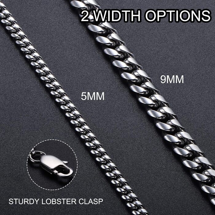 Чоловічий браслет Cassieca з нержавіючої сталі, панцерна/кубинська ланцюгова браслет, 5 мм/9 мм, 17/21/23 см, хіп-хоп, реперський стиль, модні прикраси, подарунок у коробці