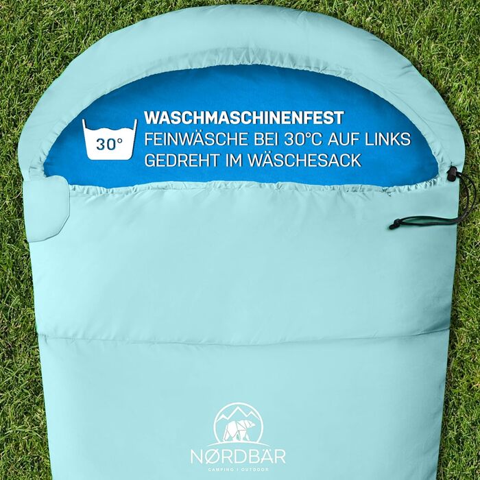 Дитячий спальний мішок для кемпінгу Lila/Türkis (Aqua Splash) | 100% бавовна, легкий та теплий | Розмір до 145 см, 1200г