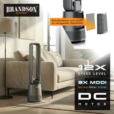Вентилятор підлоговий Brandson DC ECO Line з пультом, 3 режими, нічний режим, енергоефективний для спальні