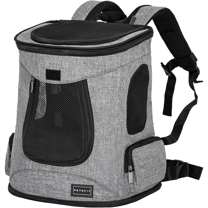Рюкзак для котів та собак Petsfit - сірий, до 5 кг, з сіткою, для прогулянок