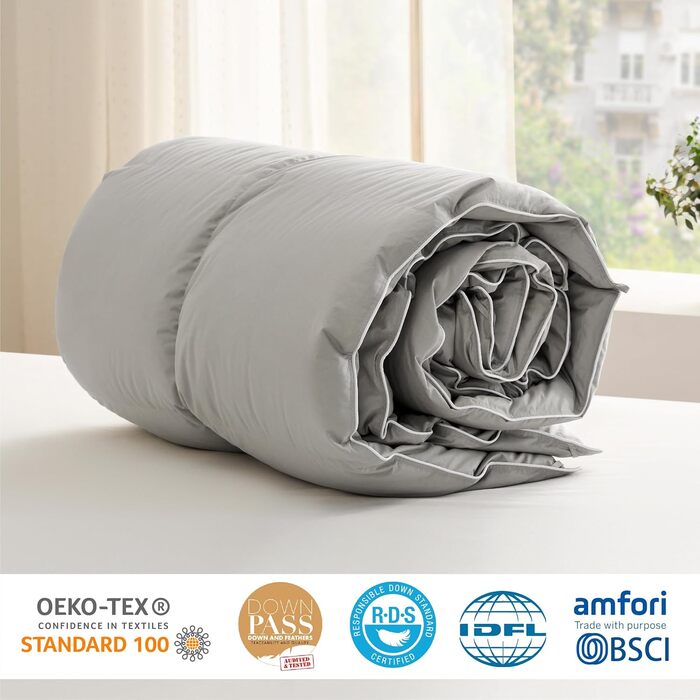 BEDSURE Down Comforter 135x200 Winter Duvet - Feather Duvet with Öko-Tex Certification, Warm Winter Comforter 90% Down and 10% Feathers 880 gr. Filling, Down Stepped Duvet White Gray 03gray - Warm Down Comforter (90 Down / 10 Feathers) 135 x 200 cm