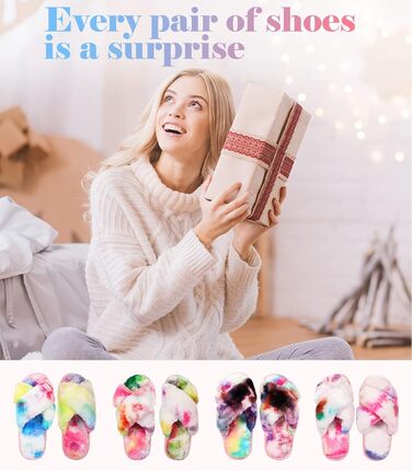 Тапочки жіночі Ankis з плюшу, теплі зимові, з перехресними ремінцями, з піною з пам'яті, з відкритими пальцями, пухнасті, для дому та вулиці (білий, чорний, сірий, верблюжий) (36/37 EU, кольори веселки)