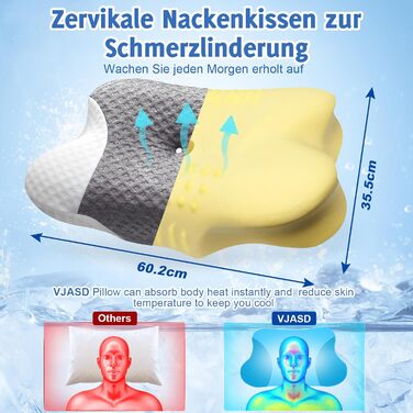 Ортопедична подушка для шиї VJASD з піною з пам'яті - ергономічна подушка для голови проти болю в шиї, регульована по висоті для тих, хто спить на боці з дихаючим чохлом для спокійного сну, білий
