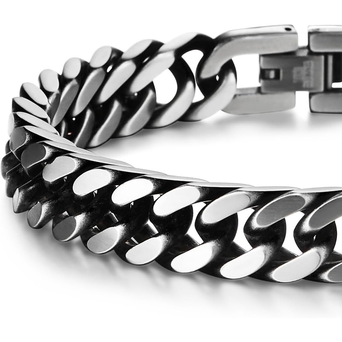 Чоловічий браслет-панцер з нержавіючої сталі COOLSTEELANDBEYOND, сатиновий, срібно-чорний