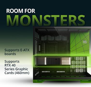 Корпус для ПК Geometric Future M5 з загартованим склом, Mid Tower, E-ATX/ATX, для геймінгу, сталь 1.2 мм, Type C, без інструментів, підтримка радіатора 420/360, подвійний відсік, чорний/зелений, GEO-M5-BNY Black/Green Glass ver