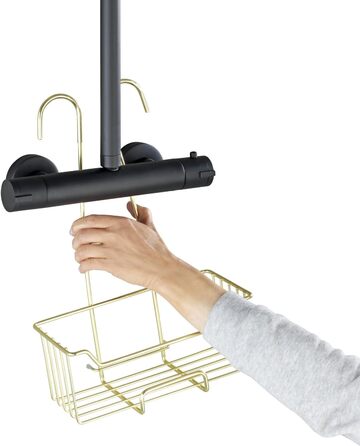 WENKO Thermostat Shower Caddy Model Milo, Shower Shelf for Hanging on the Faucet, Shelf Made of Stainless Steel (Rustproof), 25 x 36 x 14 cm, Gold