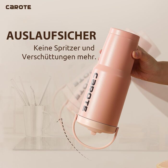 CAROTE Stainless Steel Water Bottle with Straw 960ml, Vacuum Thermos Flask with Flexible Lid, Leak-Proof, BPA-Free, Double-Walled Insulated Bottle for Hot and Cold Drinks (Pink)