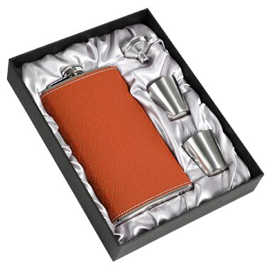 Чоловічий фляга LH HOME 237 мл з нержавіючої сталі, подарунковий набір, фляга з воронкою та стаканами, чорний (коричневий)