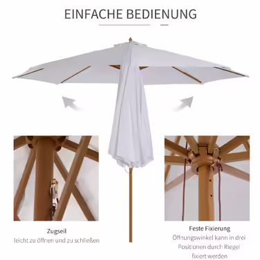 Outsunny Wooden Parasol 300 cm Wooden Umbrella Garden Umbrella Balcony Umbrella Bamboo Cream White | Aosom